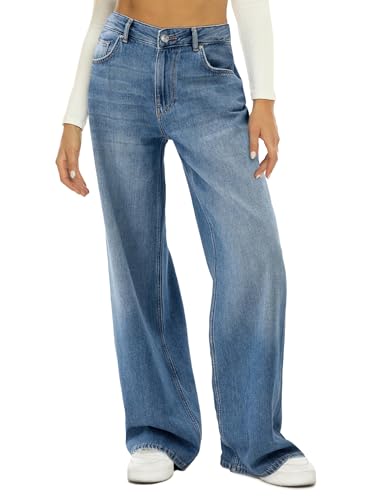 Rfm Jeans - HDLTE Women Wide Leg Jeans High Waist Baggy Jeans Loose Boyfriend Jeans Denim Pants Y2K Ballad Blue