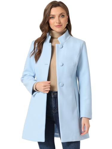 Blue Coat - Allegra K Womens Winter Overcoat MidLong Stand Collar Single Breasted Coat Outerwear