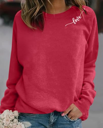 Heart Shirt - Valentines Day Shirt Heart Love Graphic Red Sweatshirts For Women Funny Casual Valentines Long Sleeve Shirts Tops