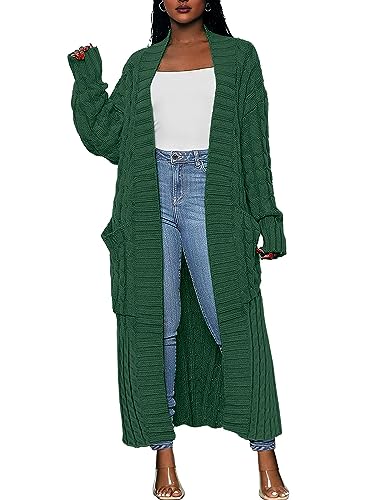 Yellow Cardigan - Caracilia Womens Long Cardigan Sweaters 2024 Fall Open Front Coat Long Sleeve Cable Knit Maxi Outerwear Trendy Jacket Clothes Dark Green