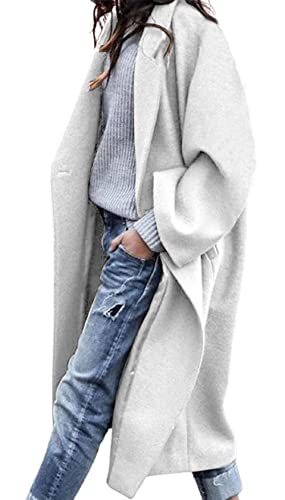 Blue Coat - CHARTOU Womens Oversized Notched Collar Wool Blend Single Breast Midi Long Trench Coat White