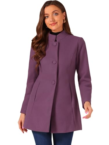 Blue Coat - Allegra K Womens Winter Overcoat MidLong Stand Collar Single Breasted Coat Outerwear Grey Purple