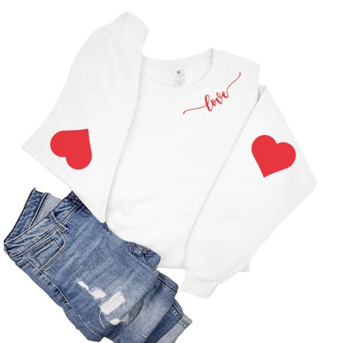 Heart Shirt - Valentines Day Shirt Heart Love Graphic Red Sweatshirts For Women Funny Casual Valentines Long Sleeve Shirts Tops White