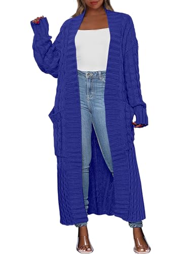 Yellow Cardigan - Caracilia Womens Long Cardigan Sweaters 2024 Fall Open Front Coat Long Sleeve Cable Knit Maxi Outerwear Trendy Jacket Clothes Blue