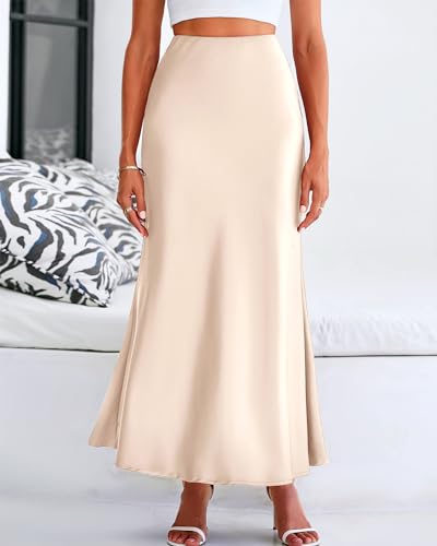 Cream Satin Skirt Outfit - BTFBM Womens Summer Fall Skirt 2024 Silk Elegant High Waist Cocktail Party Wedding Mermaid Satin Maxi Skirts