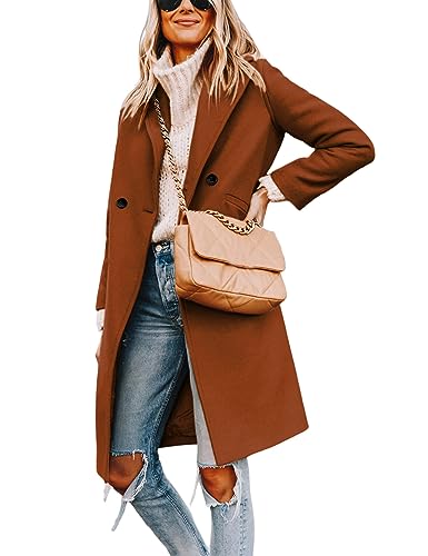 Blue Coat - Yidarer Womens Winter Wool MidLong Coat Notch Lapel SingleBreasted Trench Coat Outwear Caramel