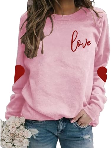 Heart Shirt - AIIWEIS Valentines Day Sweatshirt Women Love Heart Grahic Long Sleeve Shirt Casual Valentines Gifts Pullover Tops Pink