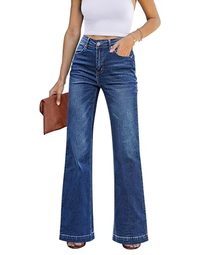 Rfm Jeans - GRAPENT Womens Flare Jeans High Waisted Wide Leg Baggy Jean for Women Stretch Denim Pants Classic Blue