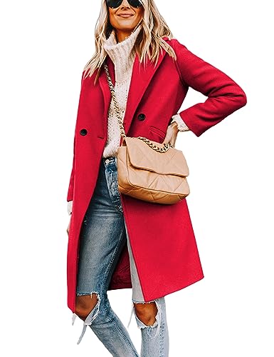 Blue Coat - Yidarer Womens Winter Wool MidLong Coat Notch Lapel SingleBreasted Trench Coat Outwear Red