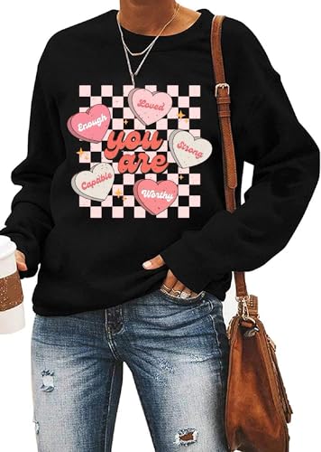 Heart Shirt - Ykomow Valentines Day Shirts Women Plaid Love Heart Valentines Day Sweatshirts Raglan Tops A-black