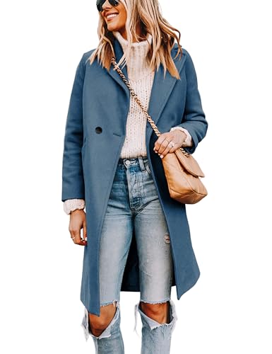 Blue Coat - Tanming Womens Notch Lapel Double Breasted Wool Blend Mid Long Pea Trench Coat