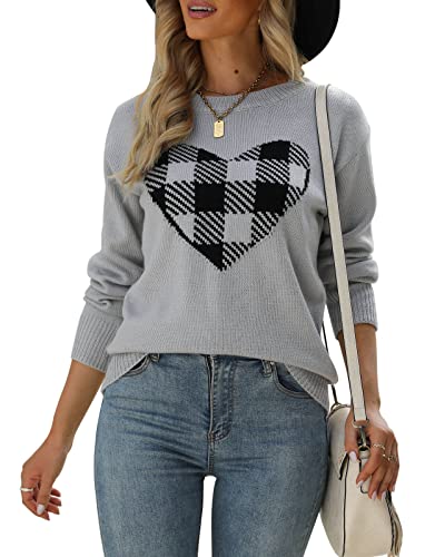 Heart Shirt - shermie Womens Pullover Sweaters Long Sleeve Crew Neck Cute Heart Knitted Casual Sweater B 8176 Grey