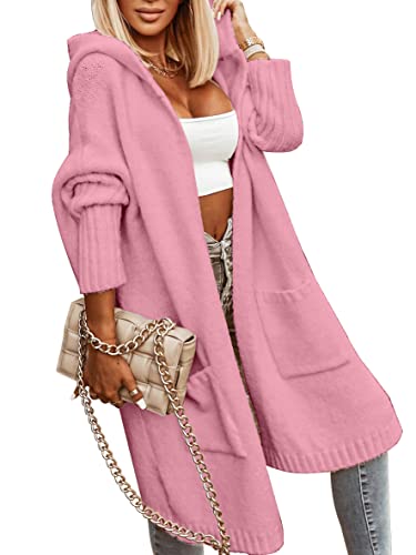 Blue Coat - Aoysky Womens Long Cardigans Cable Knitted Open Front Oversized Hooded Outerwear Sweater Coat Pink