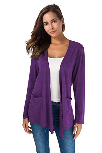 Yellow Cardigan - TownCat Cardigans for Women Loose Casual Long Sleeved Open Front Breathable Cardigans with Pockets Purple