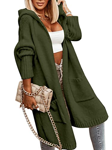 Blue Coat - Aoysky Womens Long Cardigans Cable Knitted Open Front Oversized Hooded Outerwear Sweater Coat Army Green