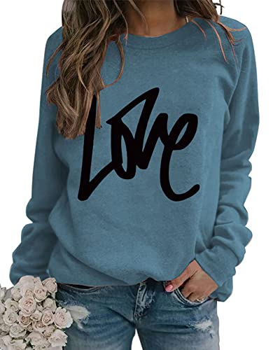 Heart Shirt - Valentines Day Crewneck Pullover Shirts Women Long Sleeve Love Heart Sweatshirts Graphic Lover Gift Mothers Day 03 Blue Love