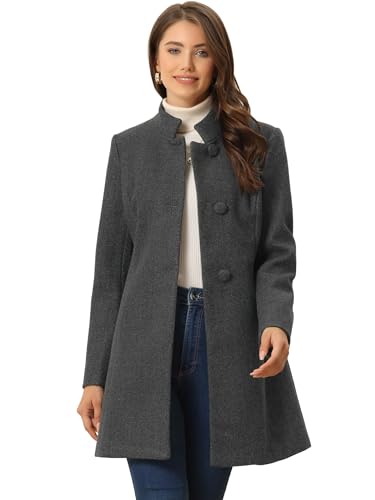 Blue Coat - Allegra K Womens Winter Overcoat MidLong Stand Collar Single Breasted Coat Outerwear Deep Grey