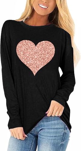 Heart Shirt - Womens Love Heart Raglans TShirts Casual Long Sleeve Valentines Day Graphic Tees Tops 2024-hs-b