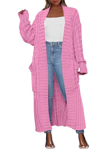 Yellow Cardigan - Caracilia Womens Long Cardigan Sweaters 2024 Fall Open Front Coat Long Sleeve Cable Knit Maxi Outerwear Trendy Jacket Clothes Pink