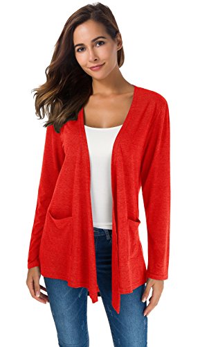 Yellow Cardigan - TownCat Cardigans for Women Loose Casual Long Sleeved Open Front Breathable Cardigans with Pockets Red