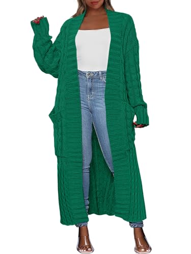 Yellow Cardigan - Caracilia Womens Long Cardigan Sweaters 2024 Fall Open Front Coat Long Sleeve Cable Knit Maxi Outerwear Trendy Jacket Clothes Green