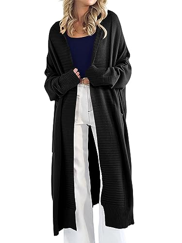 Danedvi Womens Long Cardigan Sweaters 2024 Fall Chunky Knit Oversized Slouchy Open Front Warm Coats with Pockets Black