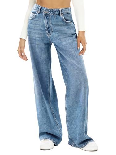 Rfm Jeans - HDLTE Women Wide Leg Jeans High Waist Baggy Jeans Loose Boyfriend Jeans Denim Pants Y2K Crossover Indigo