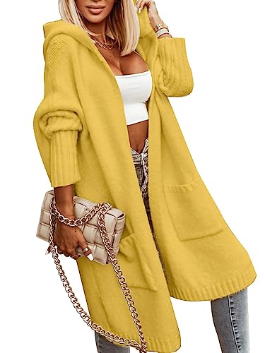 Blue Coat - Aoysky Womens Long Cardigans Cable Knitted Open Front Oversized Hooded Outerwear Sweater Coat Yellow