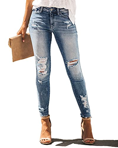 Rfm Jeans - Allimy Womens High Rise Skinny Stretch Ripped Jeans High Waisted Destroyed Denim Pants