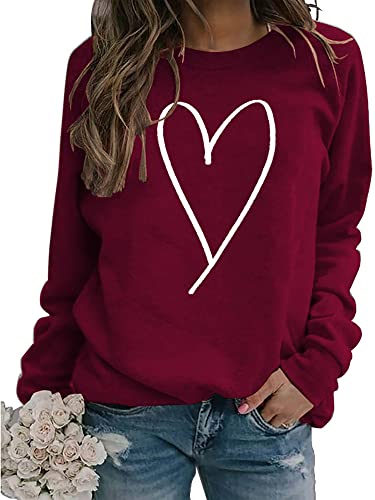 Heart Shirt - Valentines Day Crewneck Pullover Shirts Women Long Sleeve Love Heart Sweatshirts Graphic Lover Gift Mothers Day