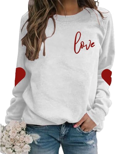 Heart Shirt - AIIWEIS Valentines Day Sweatshirt Women Love Heart Grahic Long Sleeve Shirt Casual Valentines Gifts Pullover Tops White