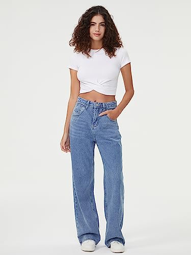 Rfm Jeans - HDLTE Women Wide Leg Jeans High Waist Baggy Jeans Loose Boyfriend Jeans Denim Pants Y2K