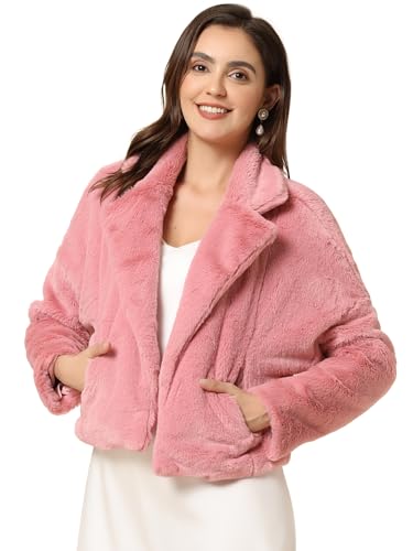 Hot Pink Fur Coat - Allegra K Womens Winter Wedding Faux Fur Bolero Jacket Loose Formal Faux Fur Coat Pink