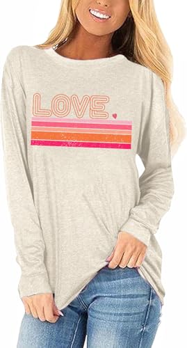 Heart Shirt - Womens Love Heart Raglans TShirts Casual Long Sleeve Valentines Day Graphic Tees Tops 2024-ms-a