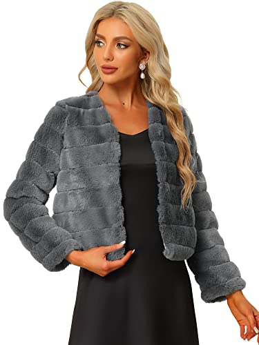 Hot Pink Fur Coat - Allegra K Womens Winter Warm Cropped Jacket Collarless Faux Fur Fluffy Coat Gray