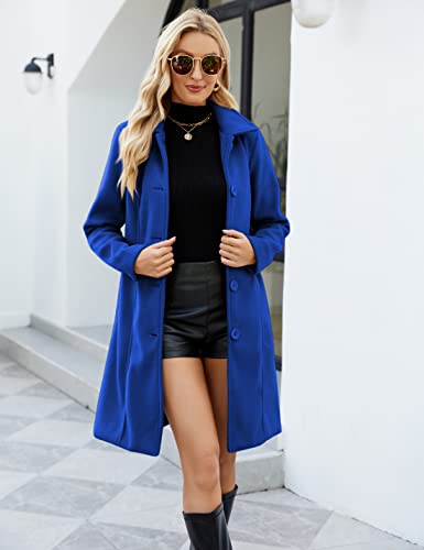 Blue Coat - Springrain Womens Pea Coat Elegant Overcoat Single Breasted Winter Coat Dress Coat with Pockets