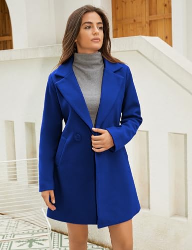 Blue Coat - Omoone Womens Long Sleeve Slim Fit Warm Winter Wool Blend Pea Coat Overcoat