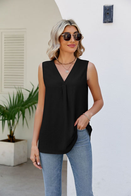 V-Neck Tunic Tank Top Black