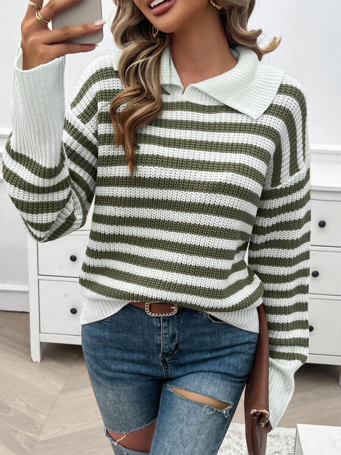 Women's Striped Sweater Collar