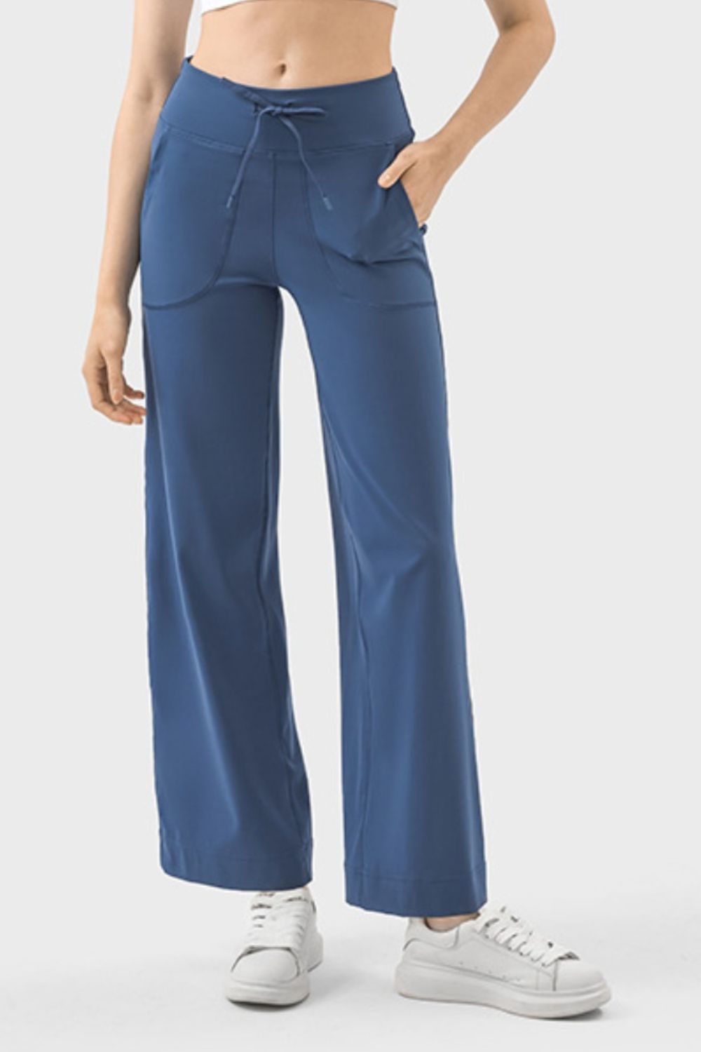 Drawstring Active Pants with Pockets Dusty Blue