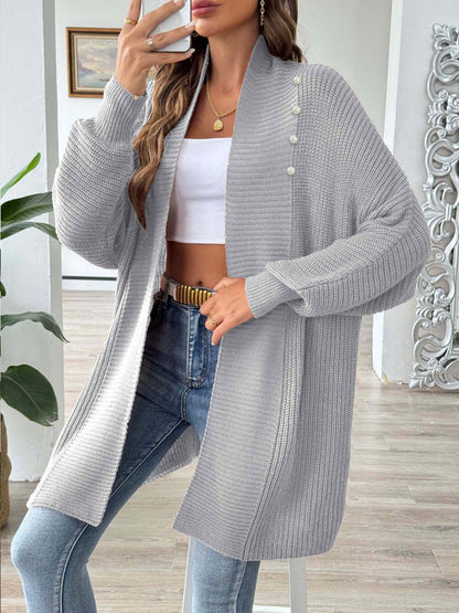 Open Front Long Sleeve Cardigan Gray One Size