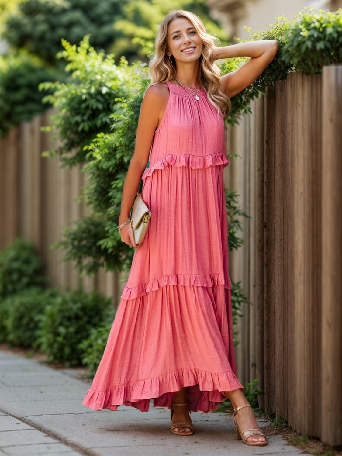 Smocked Tiered Maxi Dress with Pockets