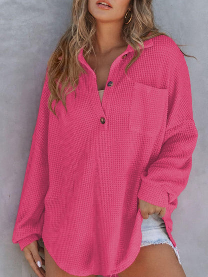 Cozy Waffle Knit Back-to-School Sweatshirt Deep Rose