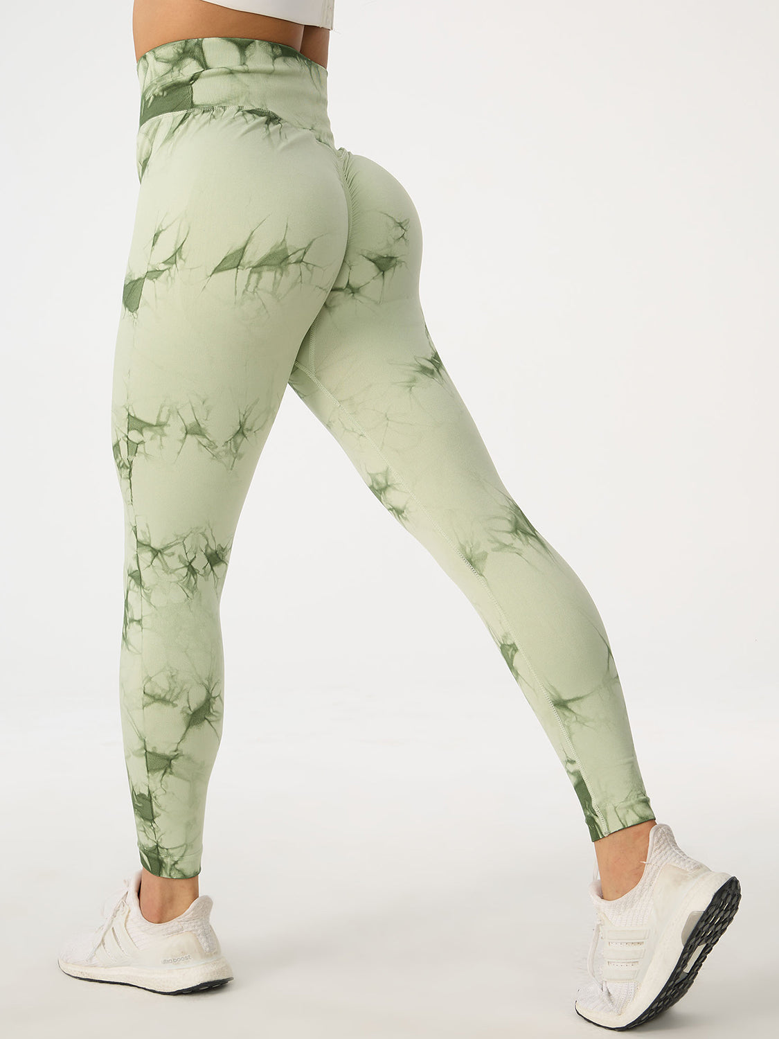 Printed High Waist Active Pants Light Green