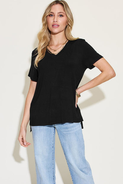 Soft Rayon V-Neck Hi-Lo T-Shirt