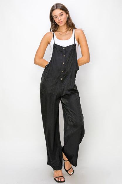 HYFVE Half Button Sleeveless Straight Jumpsuit Black