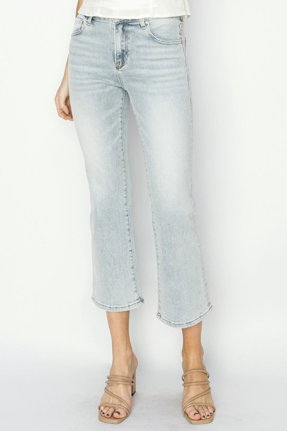 RISEN Full Size Mid Rise Cropped Flare Jeans Light