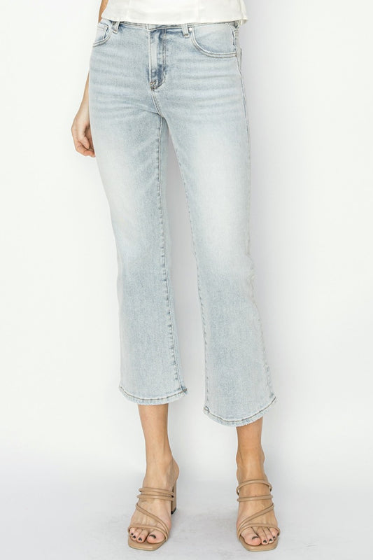 RISEN Full Size Mid Rise Cropped Flare Jeans Light