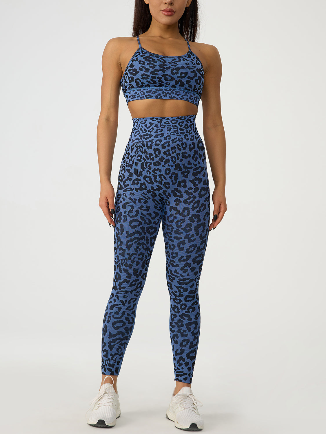 Leopard Crisscross Top and Leggings Active Set Royal Blue