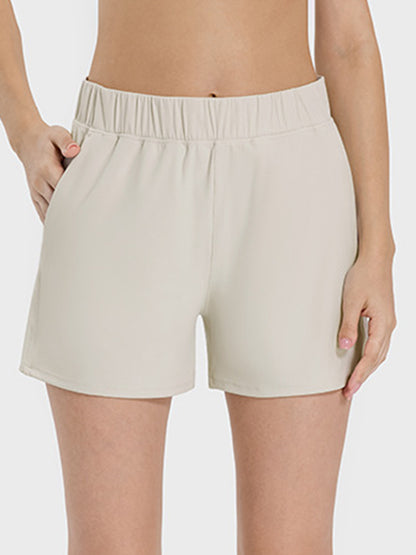 Elastic Waist Active Shorts Beige